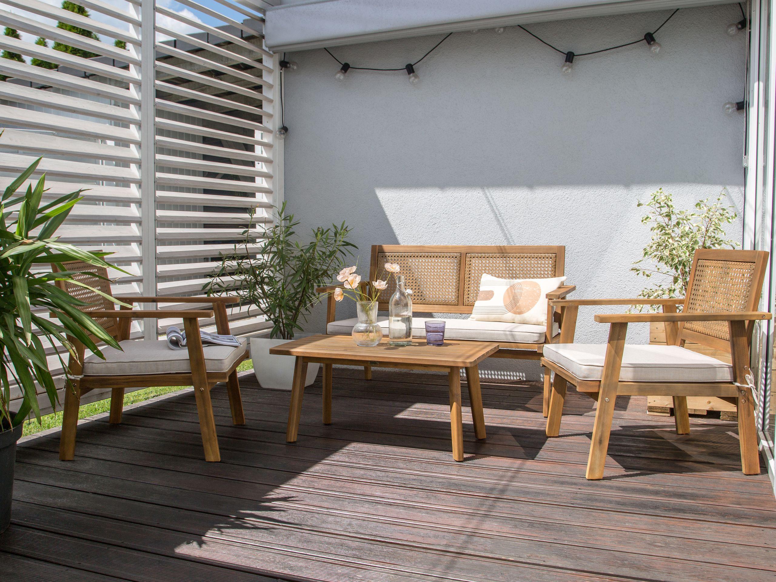 Beliani Canapé 2 places avec fauteuils en Bois d'acacia certifié FSC® Traditionnel ARENELLA  