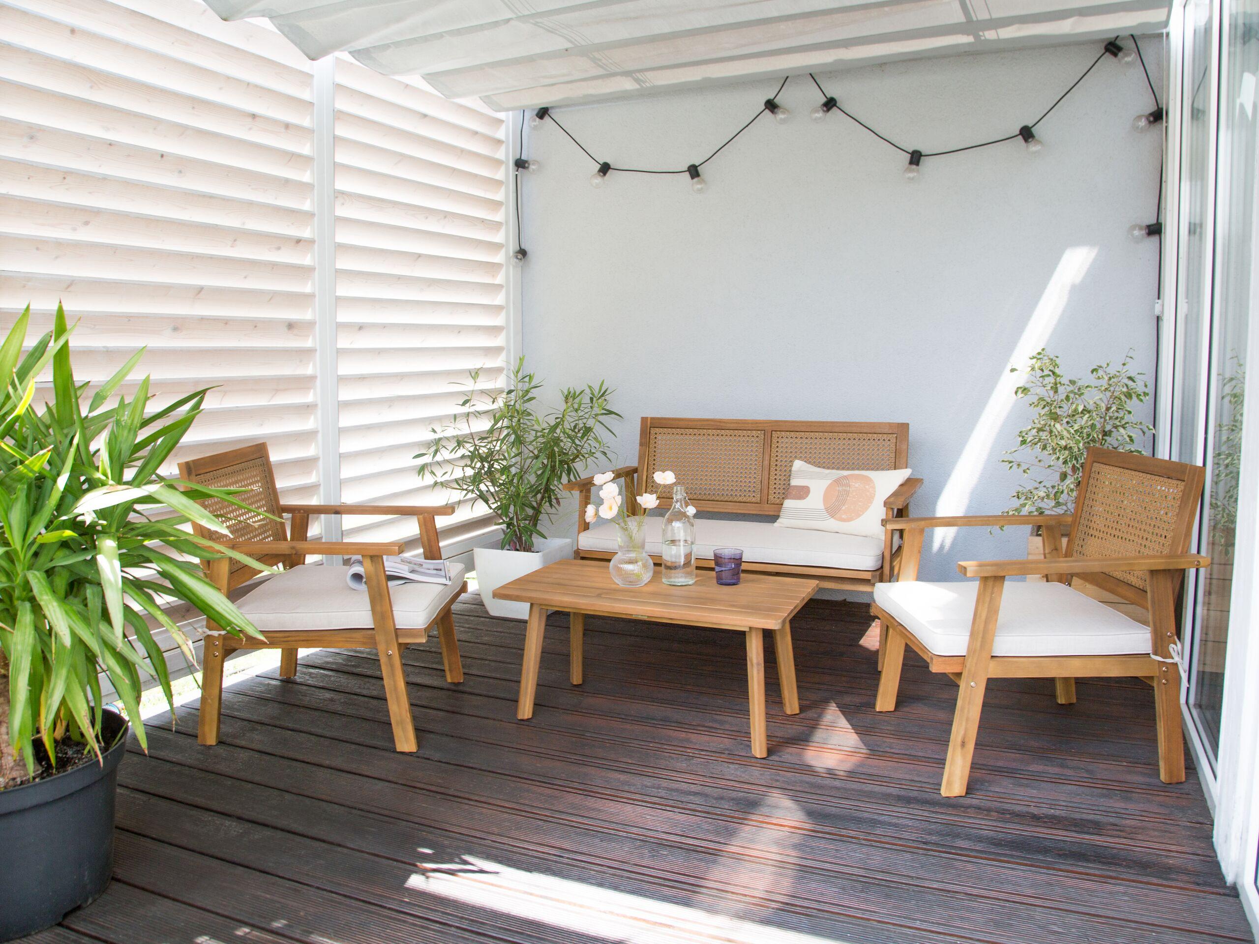 Beliani Canapé 2 places avec fauteuils en Bois d'acacia certifié FSC® Traditionnel ARENELLA  