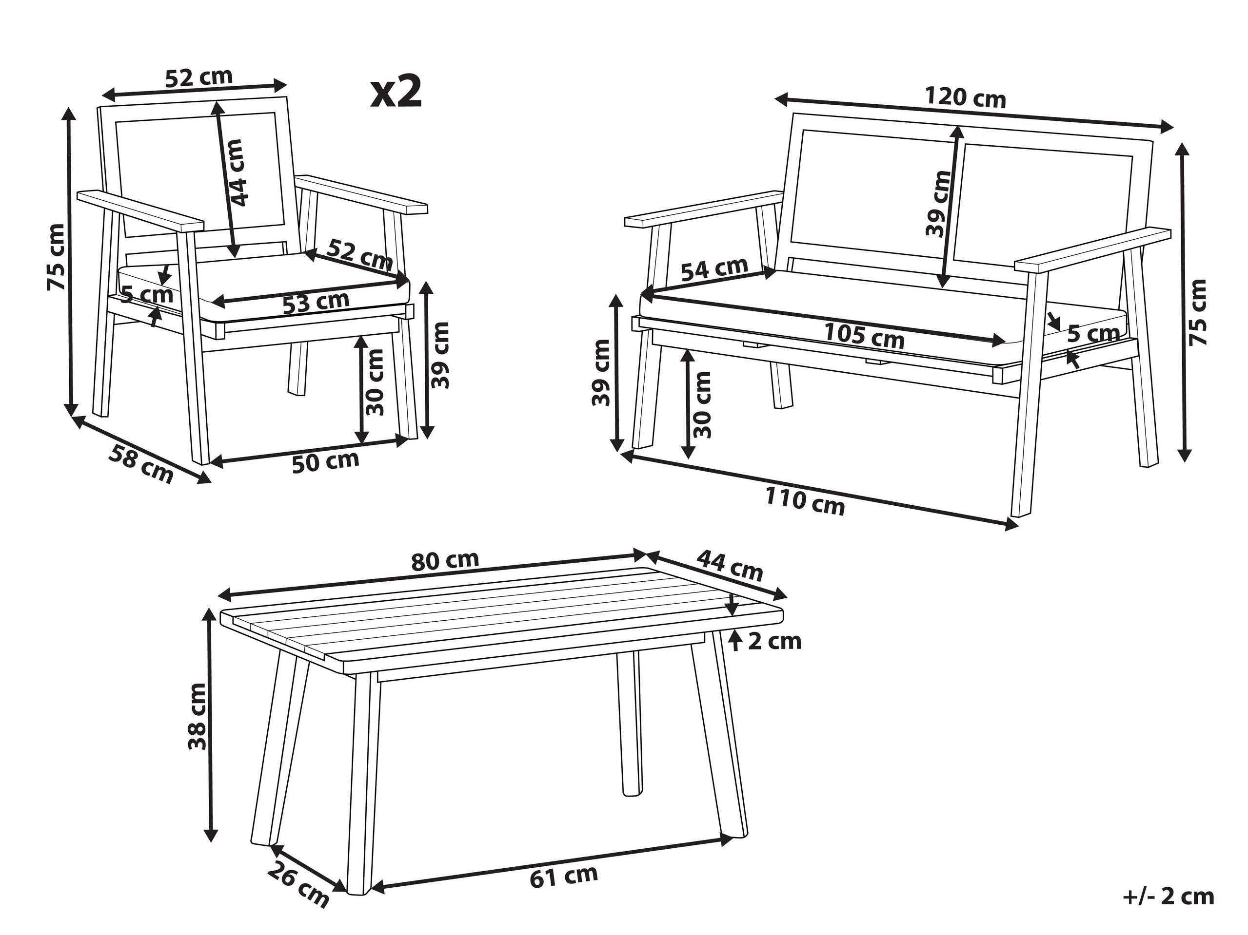 Beliani Canapé 2 places avec fauteuils en Bois d'acacia certifié FSC® Traditionnel ARENELLA  