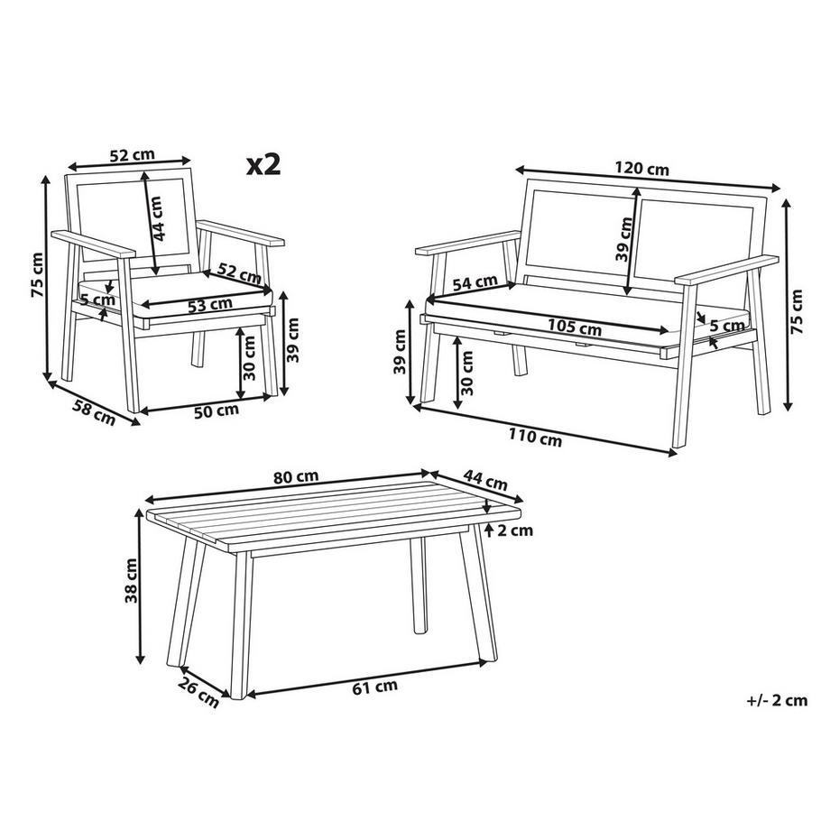Beliani Divano a 2 posti con poltrone en Legno d'acacia certificato FSC® Classico ARENELLA  