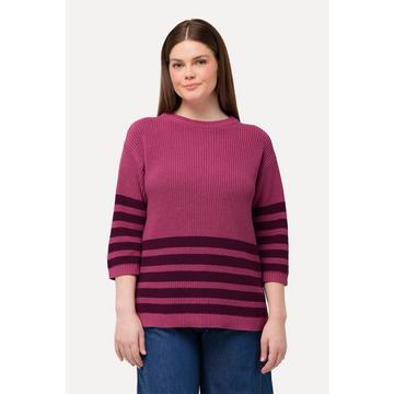 Pullover, Streifen, Boxy, Rundhals, 3/4-Arm, Biobaumwolle