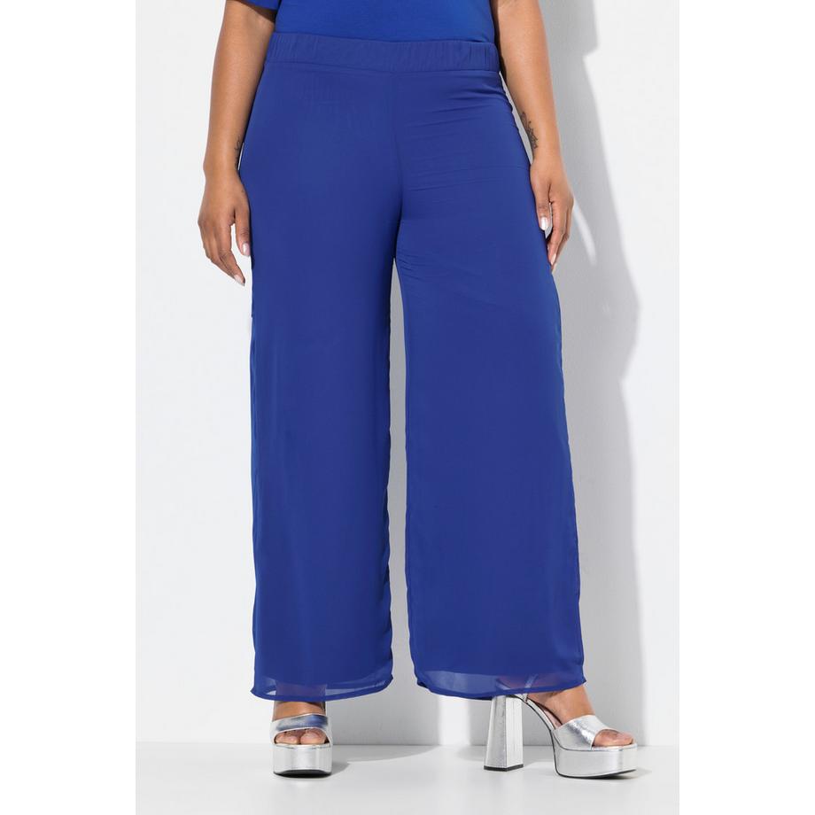 Ulla Popken Pantalon Chiffon Double Epaisseur Jambe Large Taille Elastique  