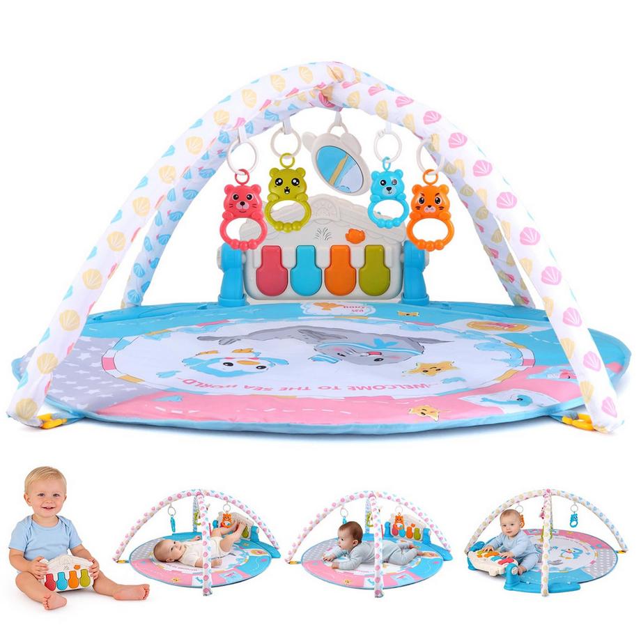 Babyspielmatte, Babyspielbogen mit Rassel, Klavier und Spiegel, Bodenspielmatte