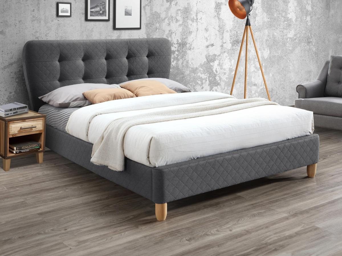 Vente-unique Letto 160 x 200 cm con testata trapuntata Tessuto Grigio + Materasso - ELIDE  