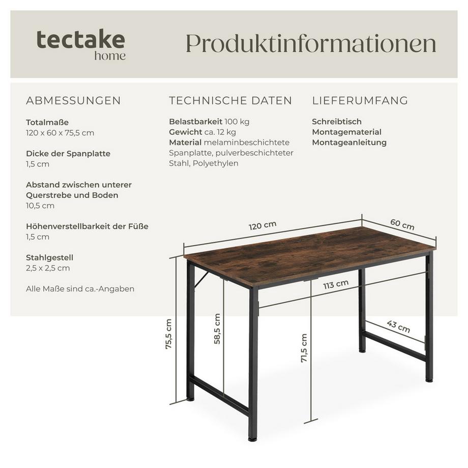 Tectake Bureau JENKINS Style industriel  