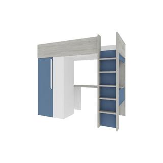 Vente-unique Lit mezzanine 90 x 200 cm avec armoire et bureau - Bleu et blanc - NICOLAS  