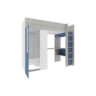 Vente-unique Lit mezzanine 90 x 200 cm avec armoire et bureau - Bleu et blanc - NICOLAS  