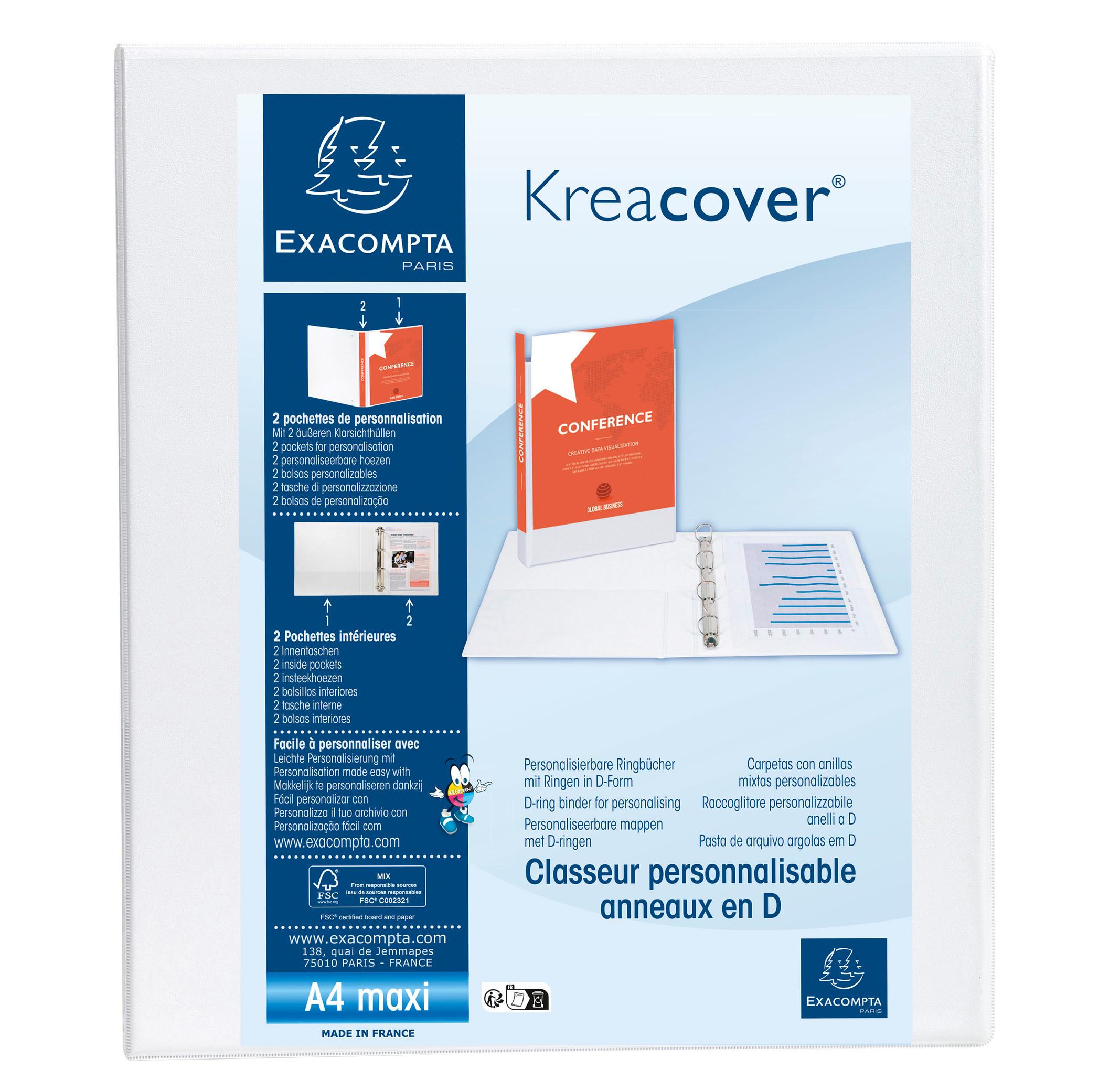 Exacompta Classeur personnalisable rigide 2 poches KreaCover - 4 anneaux en D 40mm - A4 maxi - x 10  