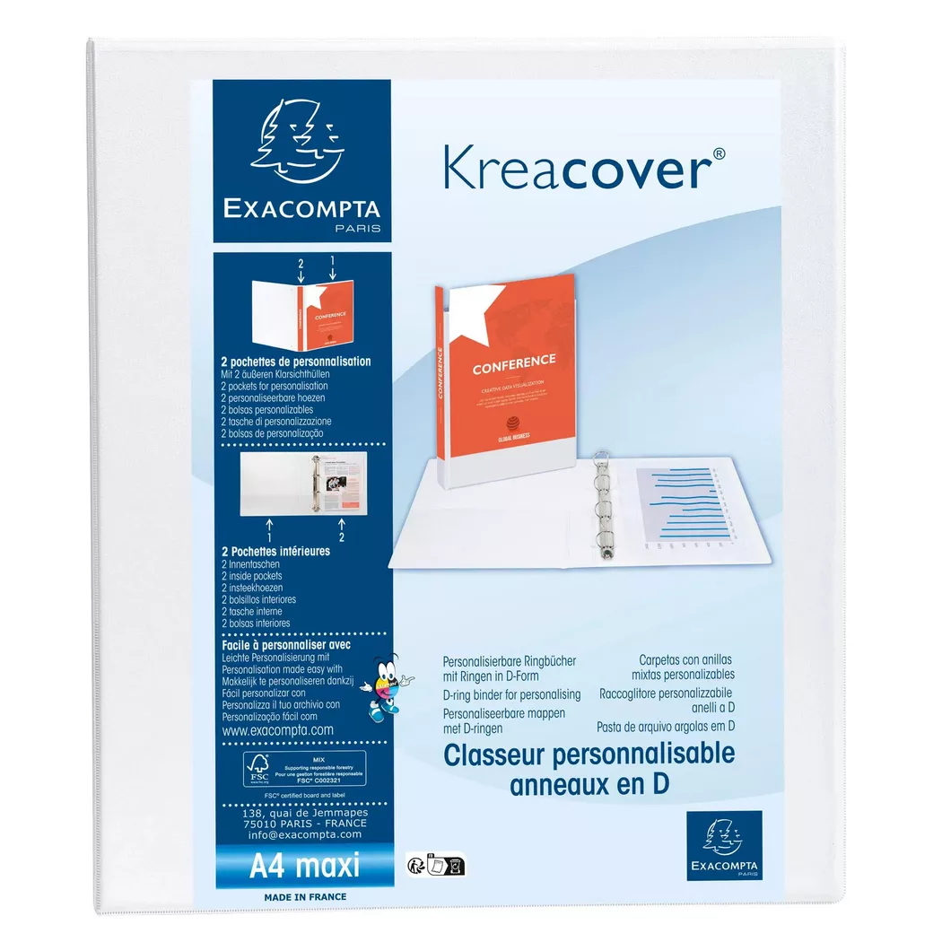 Exacompta Ringbuch Kreacover A4 4 Ringe 40mm weiß