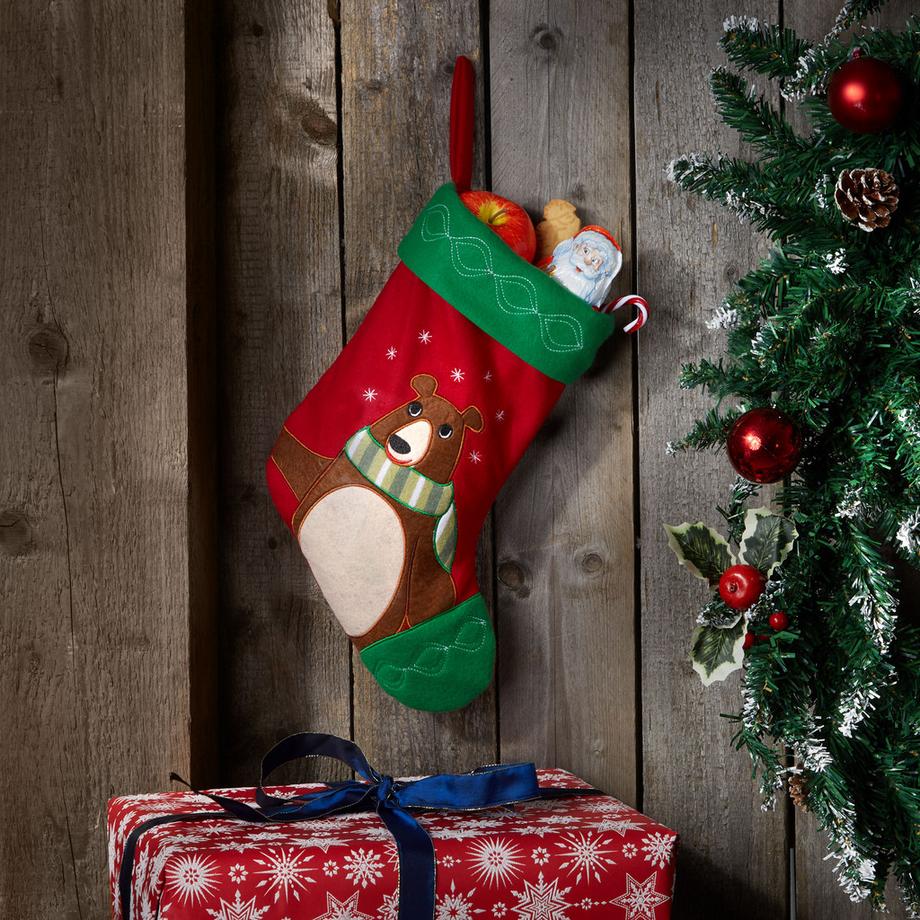 Tectake  Calza di San Nicola Con disegno di orsetto Da riempire 