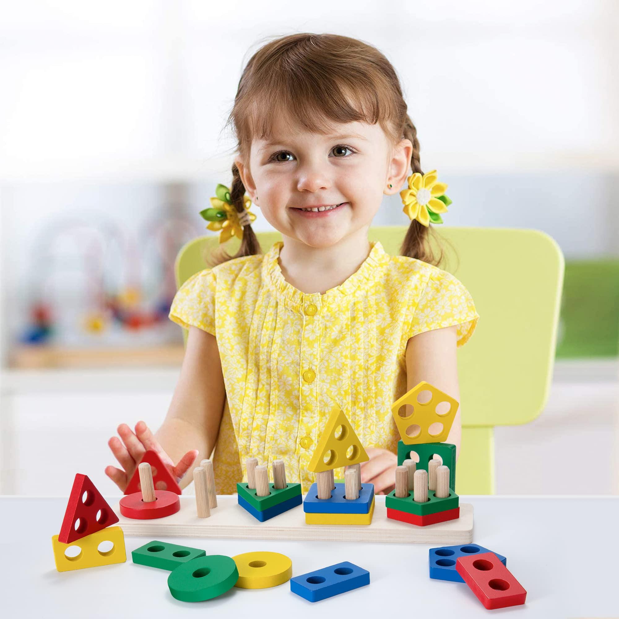 Activity-board  Hölzernes Sortier- und Stapelspielzeug, Farben und Formen Puzzle Stacker 