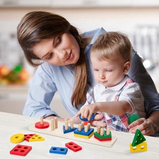 Activity-board  Hölzernes Sortier- und Stapelspielzeug, Farben und Formen Puzzle Stacker 