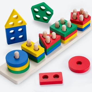 Activity-board  Hölzernes Sortier- und Stapelspielzeug, Farben und Formen Puzzle Stacker 