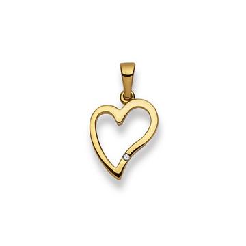 Pendentif coeur or jaune 750 diamant 0.01.00ct. 21x12mm