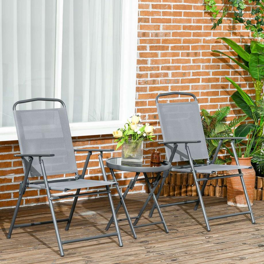 Northio  Gartenmöbel Bistro Set klappbar mit 1 Tisch und 2 Stühlen, langlebig aus Stahl und Mesh, 53,5 x 64 x 93 cm, hellgrau für Balkon & Terrasse 