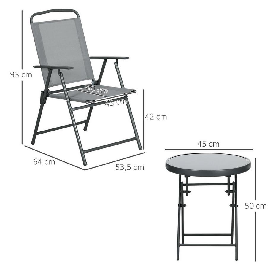 Northio  Gartenmöbel Bistro Set klappbar mit 1 Tisch und 2 Stühlen, langlebig aus Stahl und Mesh, 53,5 x 64 x 93 cm, hellgrau für Balkon & Terrasse 