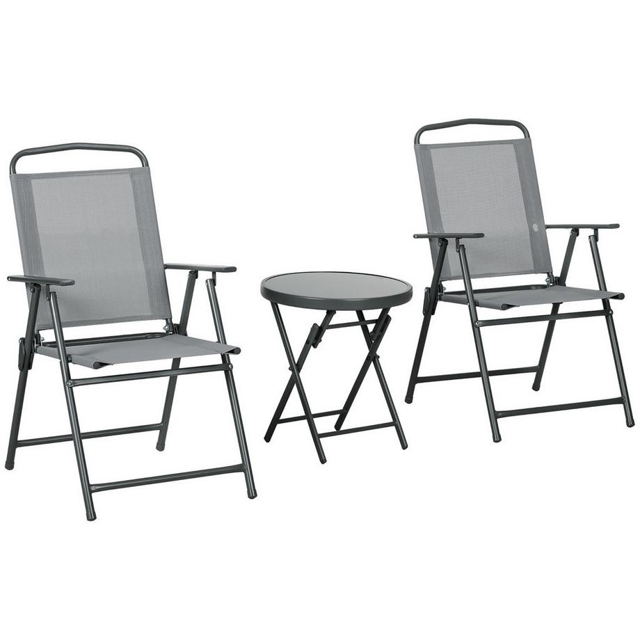 Northio  Gartenmöbel Bistro Set klappbar mit 1 Tisch und 2 Stühlen, langlebig aus Stahl und Mesh, 53,5 x 64 x 93 cm, hellgrau für Balkon & Terrasse 