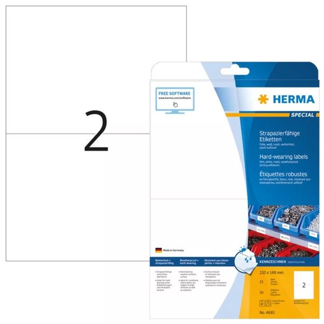 HERMA – Etikett 210×148.5mm Folie 50 St./Pack, One Size, Weiss
