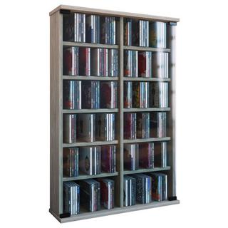 VCM CD Regal Holz | CD Schrank mit ESG-Sicherheitsglastüren für 300 CDs oder 130 DVDs oder 72-Videos| Maße: H. 92 x B. 60 x T. 18 cm | Elegantes DVD Regal  