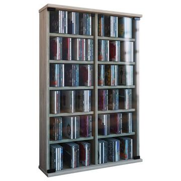 CD Regal Holz | CD Schrank mit ESG-Sicherheitsglastüren für 300 CDs oder 130 DVDs oder 72-Videos| Maße: H. 92 x B. 60 x T. 18 cm | Elegantes DVD Regal