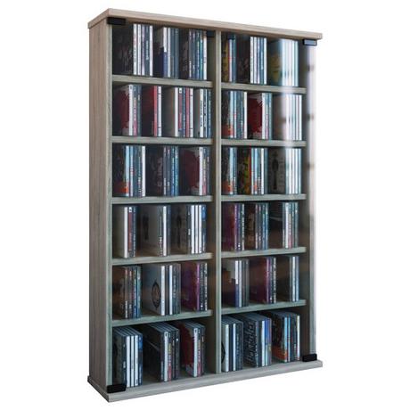 VCM CD Regal Holz | CD Schrank mit ESG-Sicherheitsglastüren für 300 CDs oder 130 DVDs oder 72-Videos| Maße: H. 92 x B. 60 x T. 18 cm | Elegantes DVD Regal  