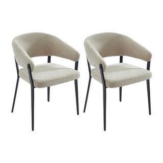 Vente-unique Lot de 2 chaises avec accoudoirs en tissu et métal noir - Beige - AVRELA  