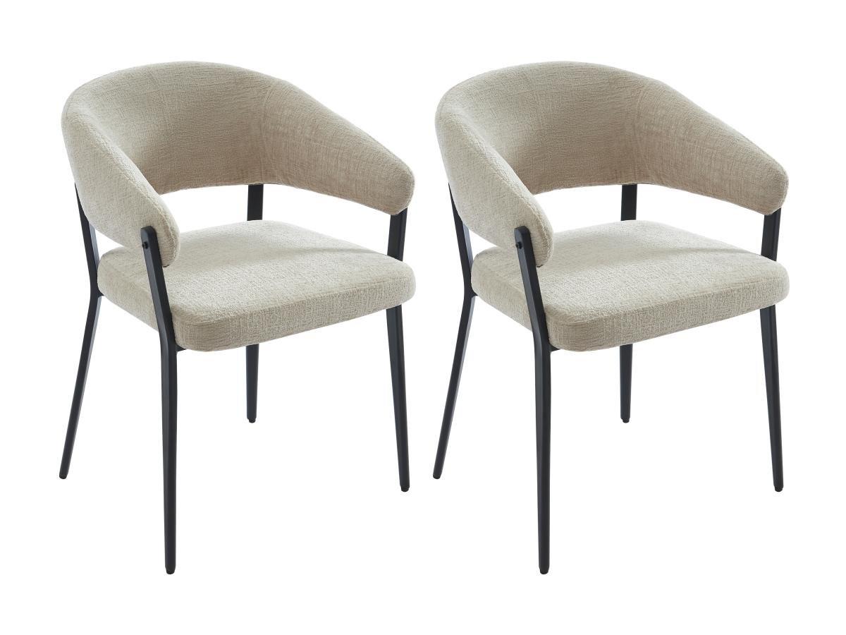 Vente-unique Lot de 2 chaises avec accoudoirs en tissu et métal noir - Beige - AVRELA  