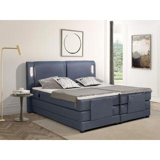 Vente-unique Ensemble complet boxspring tête de lit avec leds + sommiers relaxation électrique + matelas + surmatelas - 2 x 90 x 200 cm - Tissu - Bleu - ASTEMI de PALACIO  