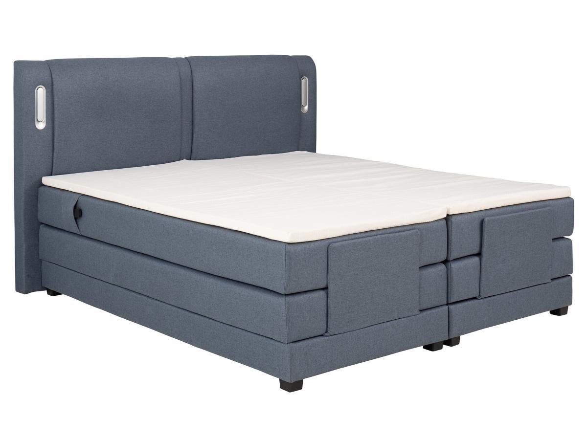 Vente-unique Ensemble complet boxspring tête de lit avec leds + sommiers relaxation électrique + matelas + surmatelas - 2 x 90 x 200 cm - Tissu - Bleu - ASTEMI de PALACIO  