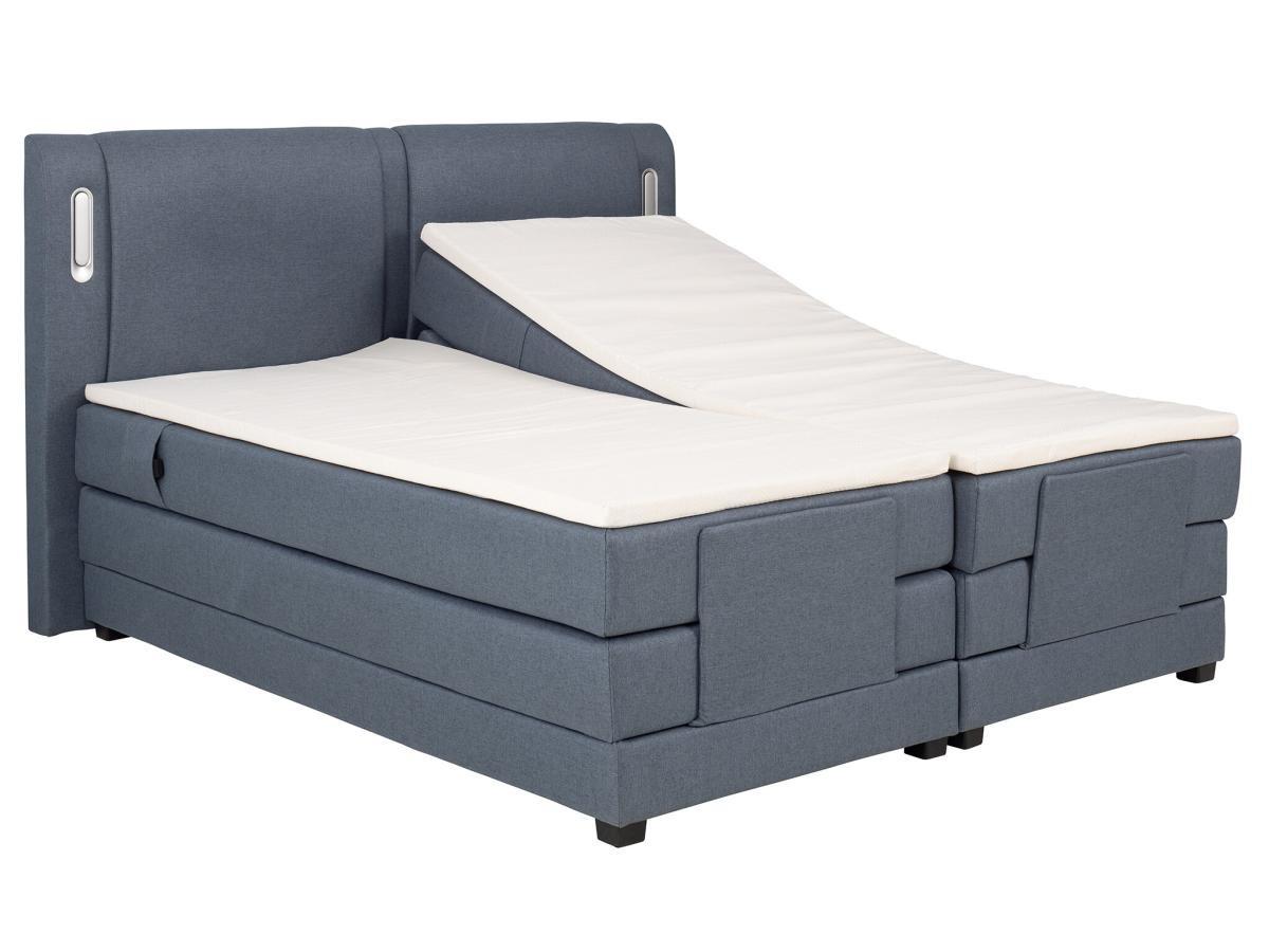 Vente-unique Ensemble complet boxspring tête de lit avec leds + sommiers relaxation électrique + matelas + surmatelas - 2 x 90 x 200 cm - Tissu - Bleu - ASTEMI de PALACIO  