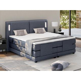 Vente-unique Ensemble complet boxspring tête de lit avec leds + sommiers relaxation électrique + matelas + surmatelas - 2 x 90 x 200 cm - Tissu - Bleu - ASTEMI de PALACIO  