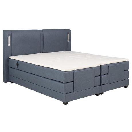 Vente-unique Ensemble complet boxspring tête de lit avec leds + sommiers relaxation électrique + matelas + surmatelas - 2 x 90 x 200 cm - Tissu - Bleu - ASTEMI de PALACIO  