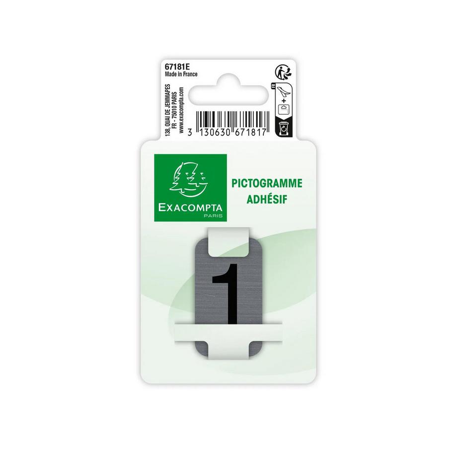 Exacompta Plaque adhésive imitation Aluminium Chiffre 1 2,5x4,4 cm  
