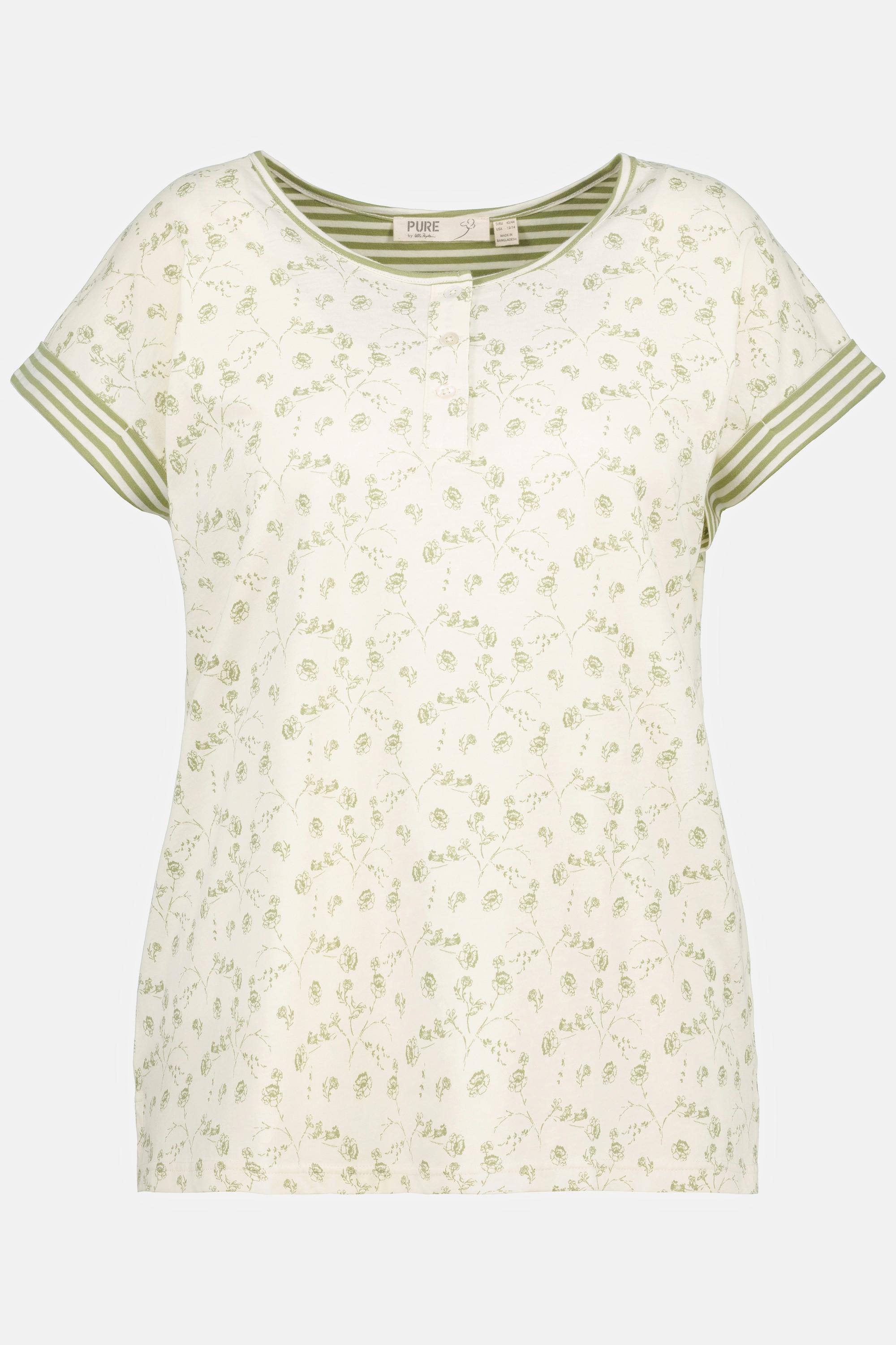 Ulla Popken  T-shirt de  pyjama, décolleté rond, manches courtes, coton bio 