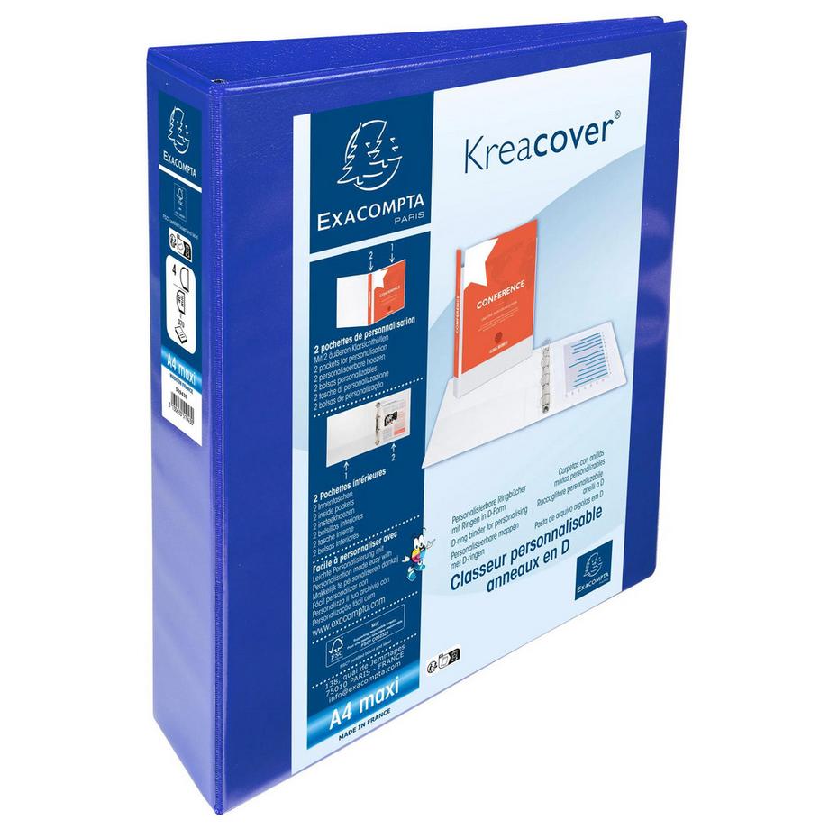 Exacompta Classeur PP personnalisable Kreacover - 4 anneaux en D 40mm - A4 maxi - x 10  