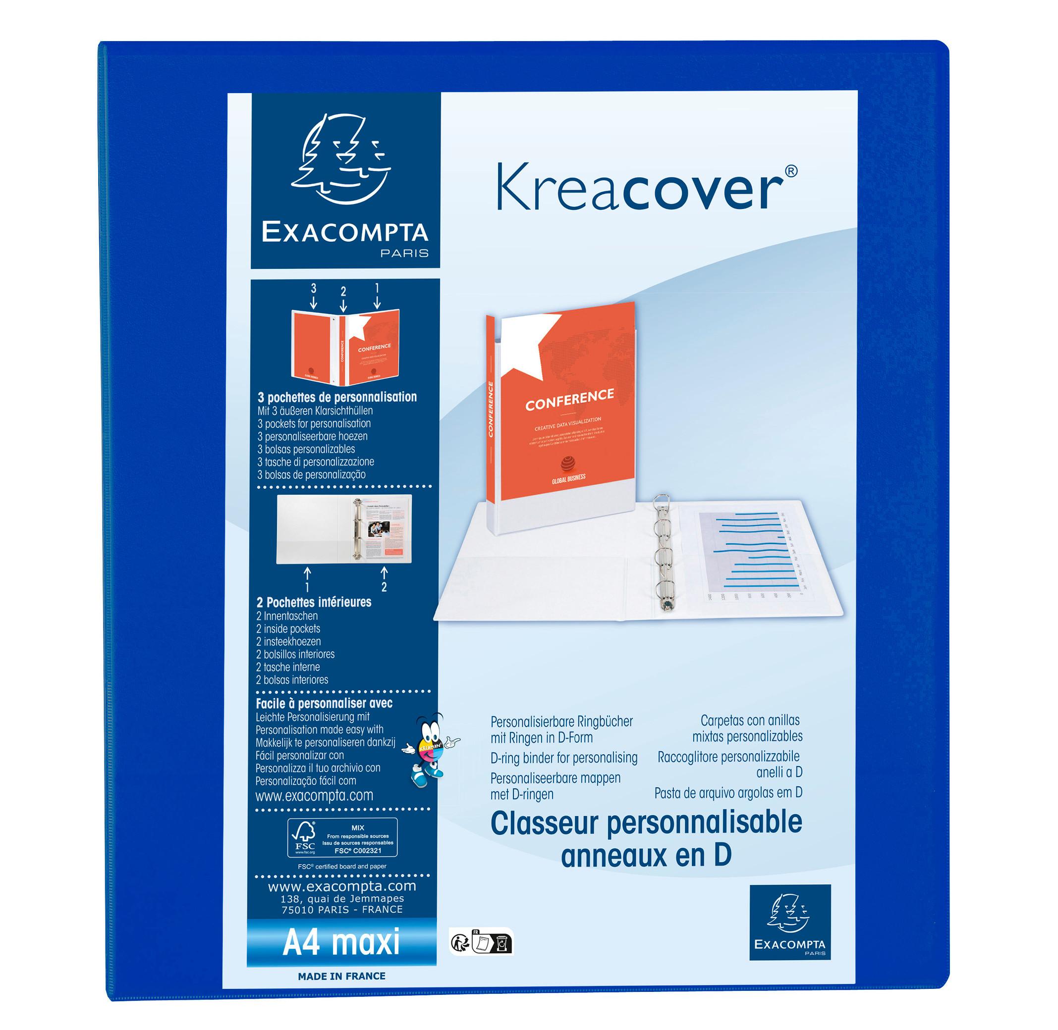 Exacompta Classeur PP personnalisable Kreacover - 4 anneaux en D 40mm - A4 maxi - x 10  