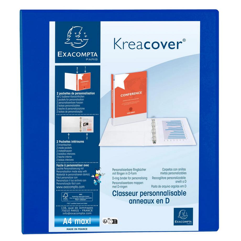 Classeur PP personnalisable Kreacover - 4 anneaux en D 40mm - A4 maxi - x 10