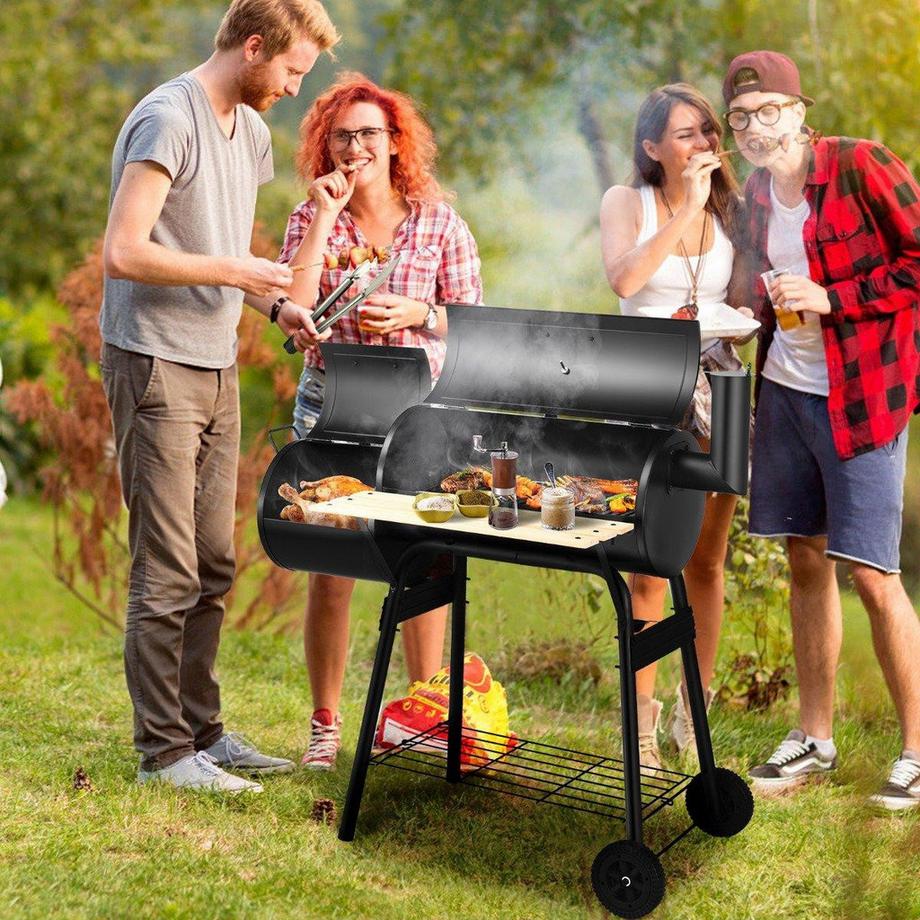 Northio Barbecue au charbon de bois avec roulettes, chariot avec couvercle, barbecue d'extérieur 115 x 65 x 108 cm, noir  