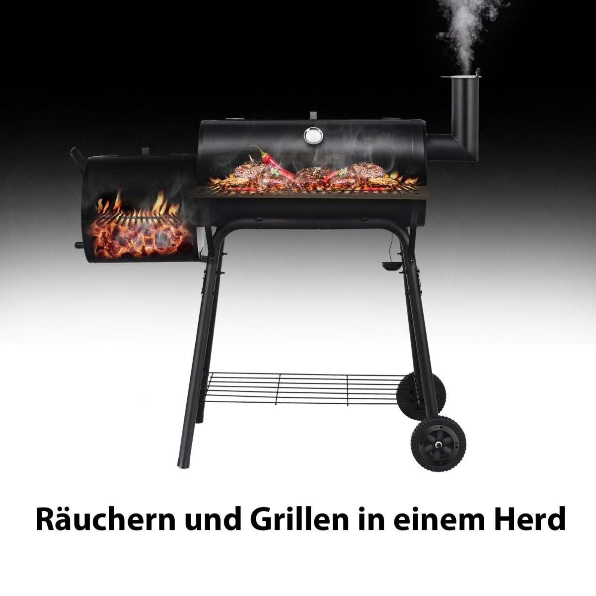 Northio BBQ-Holzkohlegrill mit Rädern Grillwagen mit Deckel Outdoor-Grill 115 x 65 x 108 cm Schwarz  
