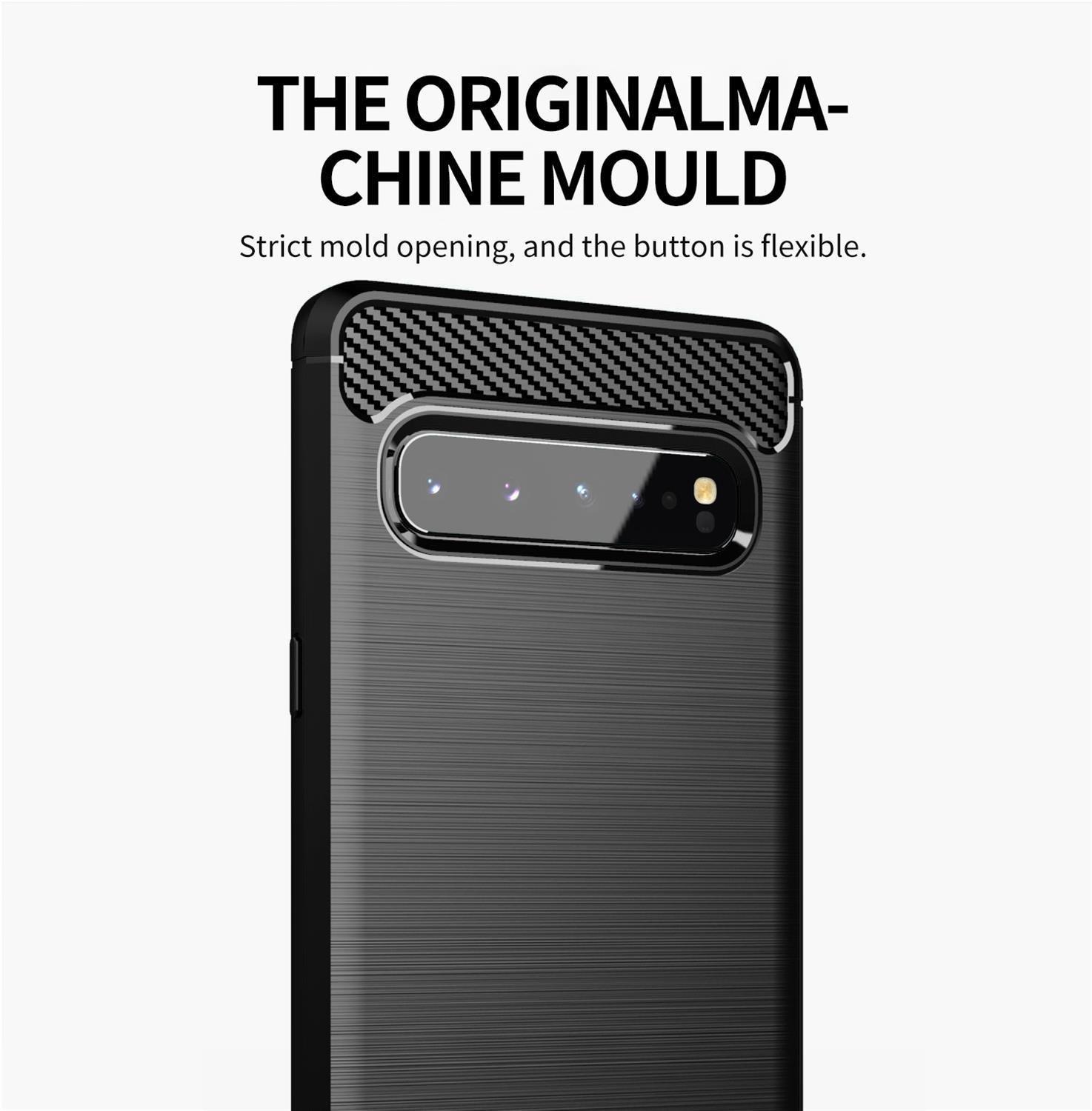 Cadorabo  Hülle für Samsung Galaxy S10 5G TPU Silikon Edelstahl-Karbonfaser Optik 