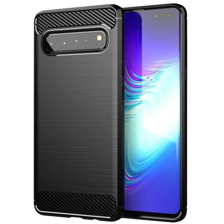 Cadorabo  Hülle für Samsung Galaxy S10 5G TPU Silikon Edelstahl-Karbonfaser Optik 