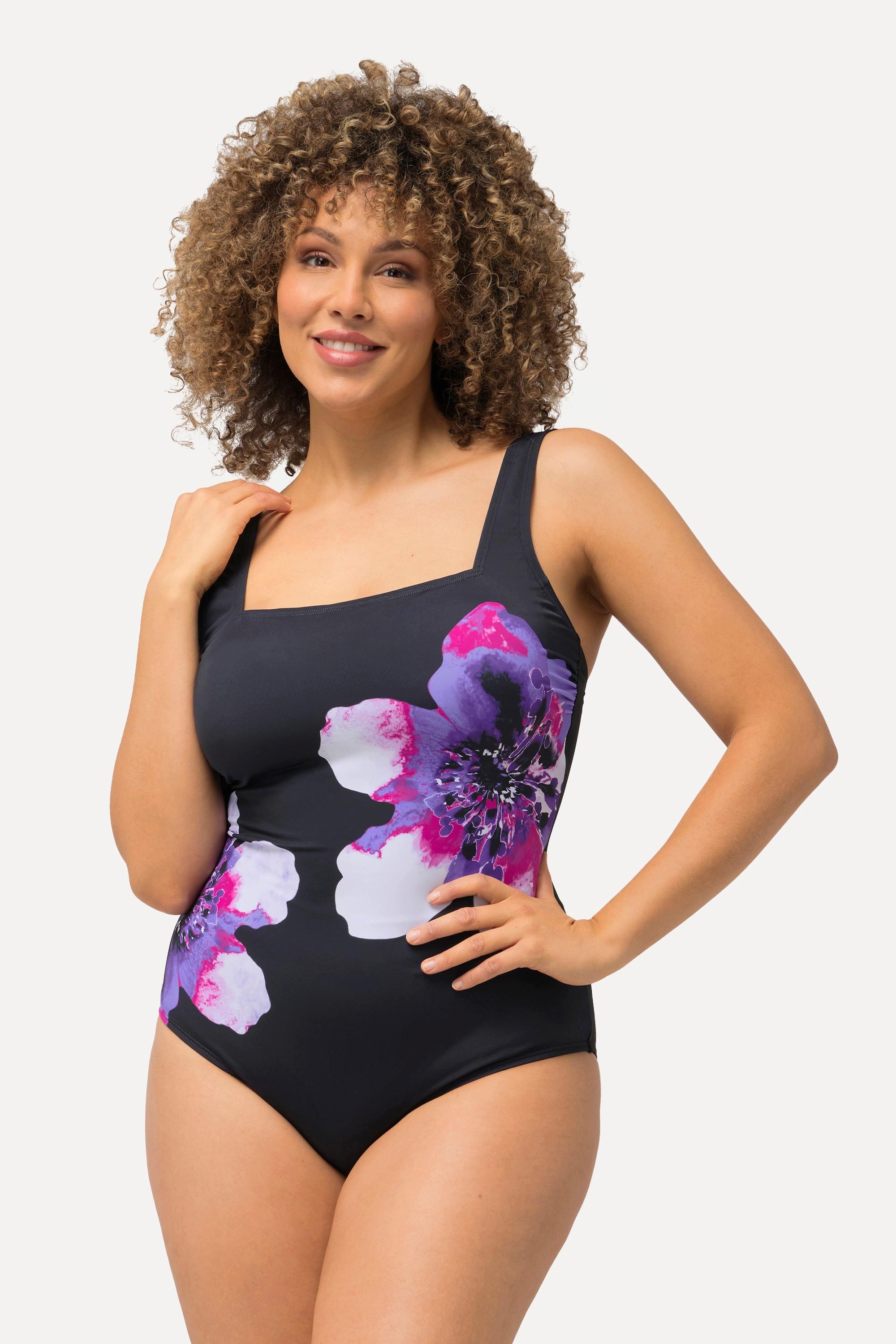 Ulla Popken  Costume da bagno con fiori, coppe morbide, spalline doppie e materiale riciclato 