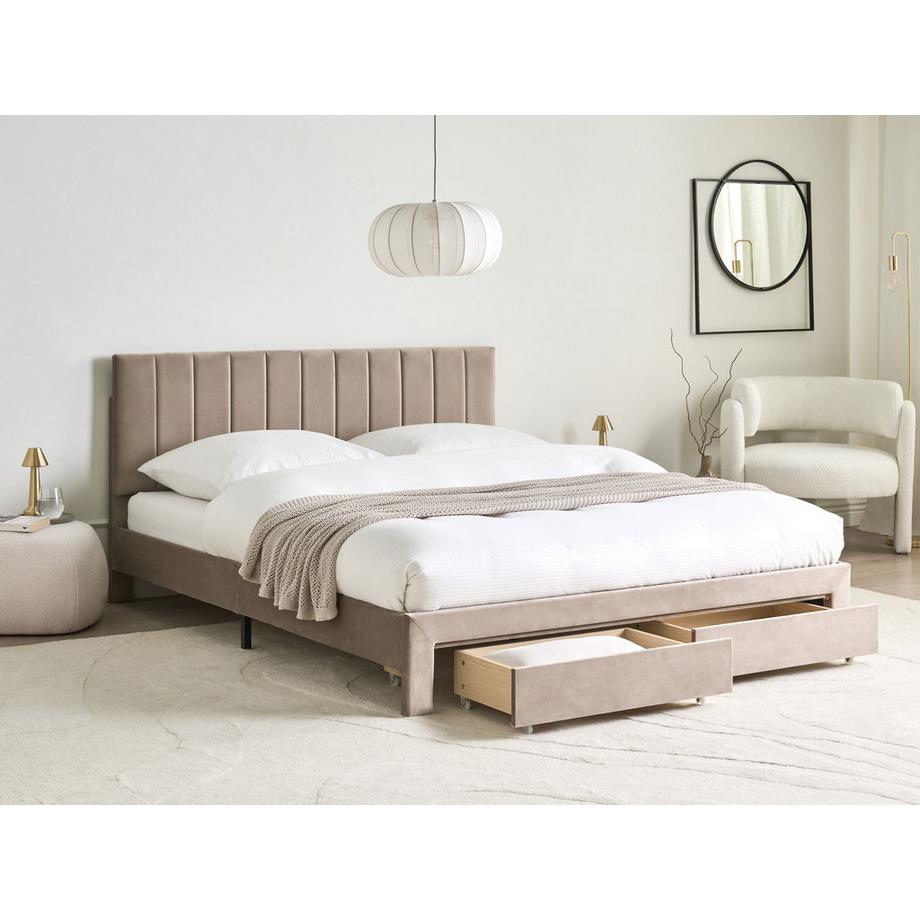 Beliani Letto con cassetti contenitori en Velluto  LONZAC  