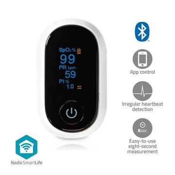 Misuratore di ossigeno SmartLife | Bluetooth | Display OLED | Allarme acustico / Indice di perfusione / Frequenza cardiaca / Sensore ad alta precisione / Interferenza di movimento / Saturazione di ossigeno (SpO2) | Bianco