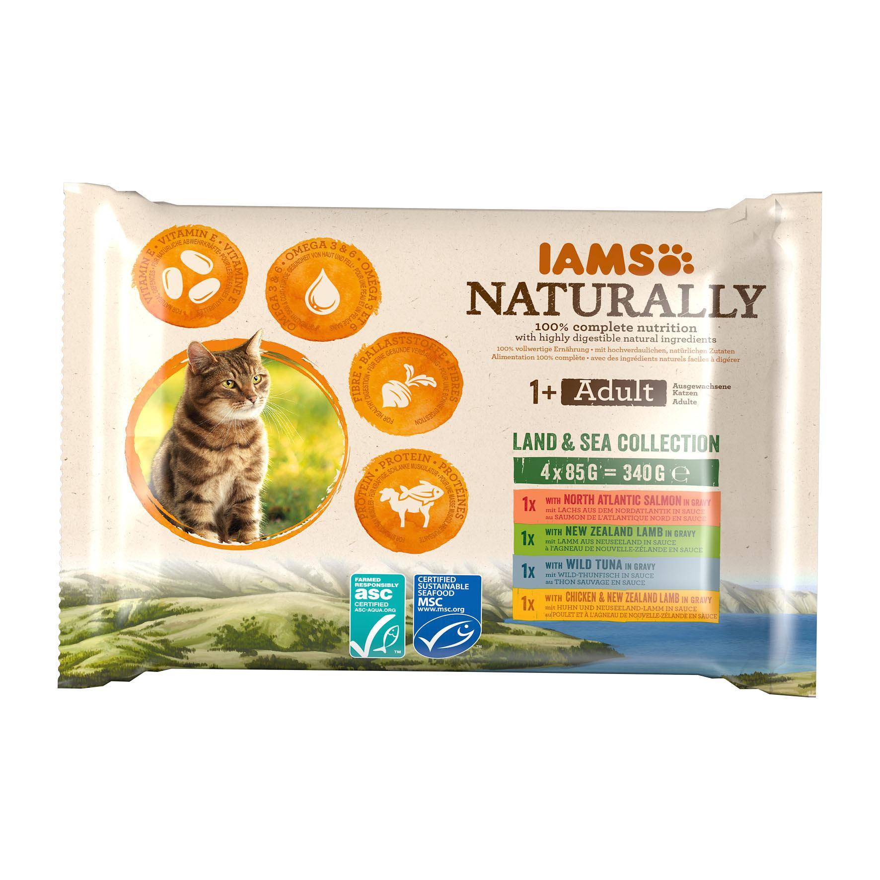 IAMS  Naturally Adult Land & Sea Mix, 4x85g 