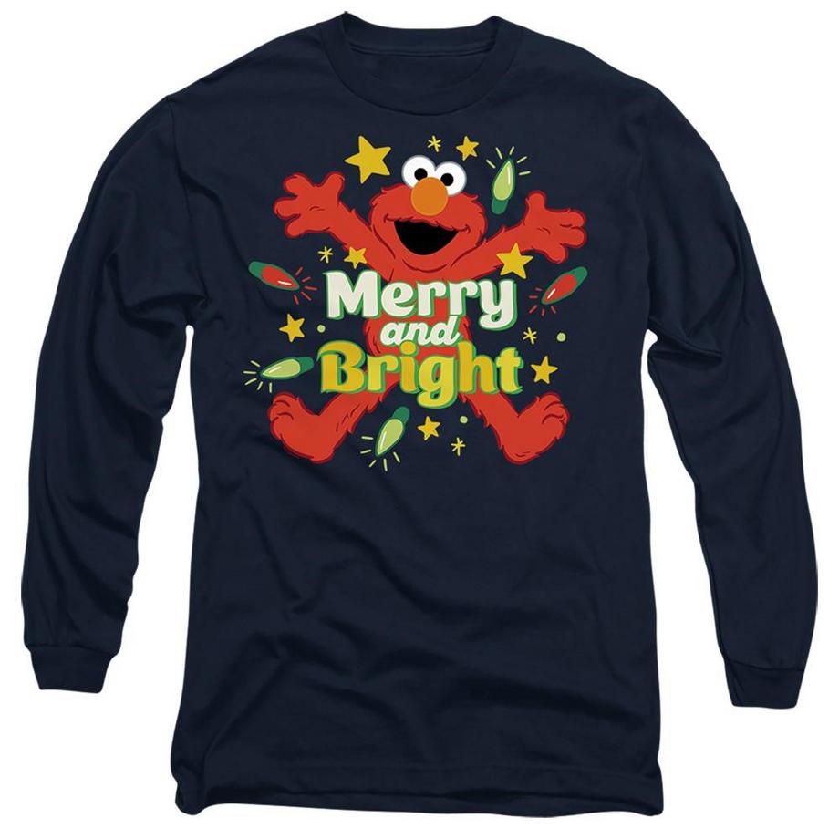 Merry And Bright Maglietta Natale Elmo Manica Lunga