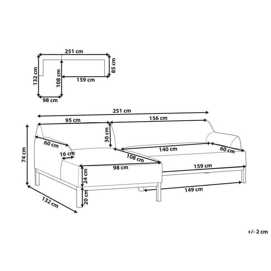 Beliani Canapé d'angle côté droit en Tissu Scandinave SOSJO  