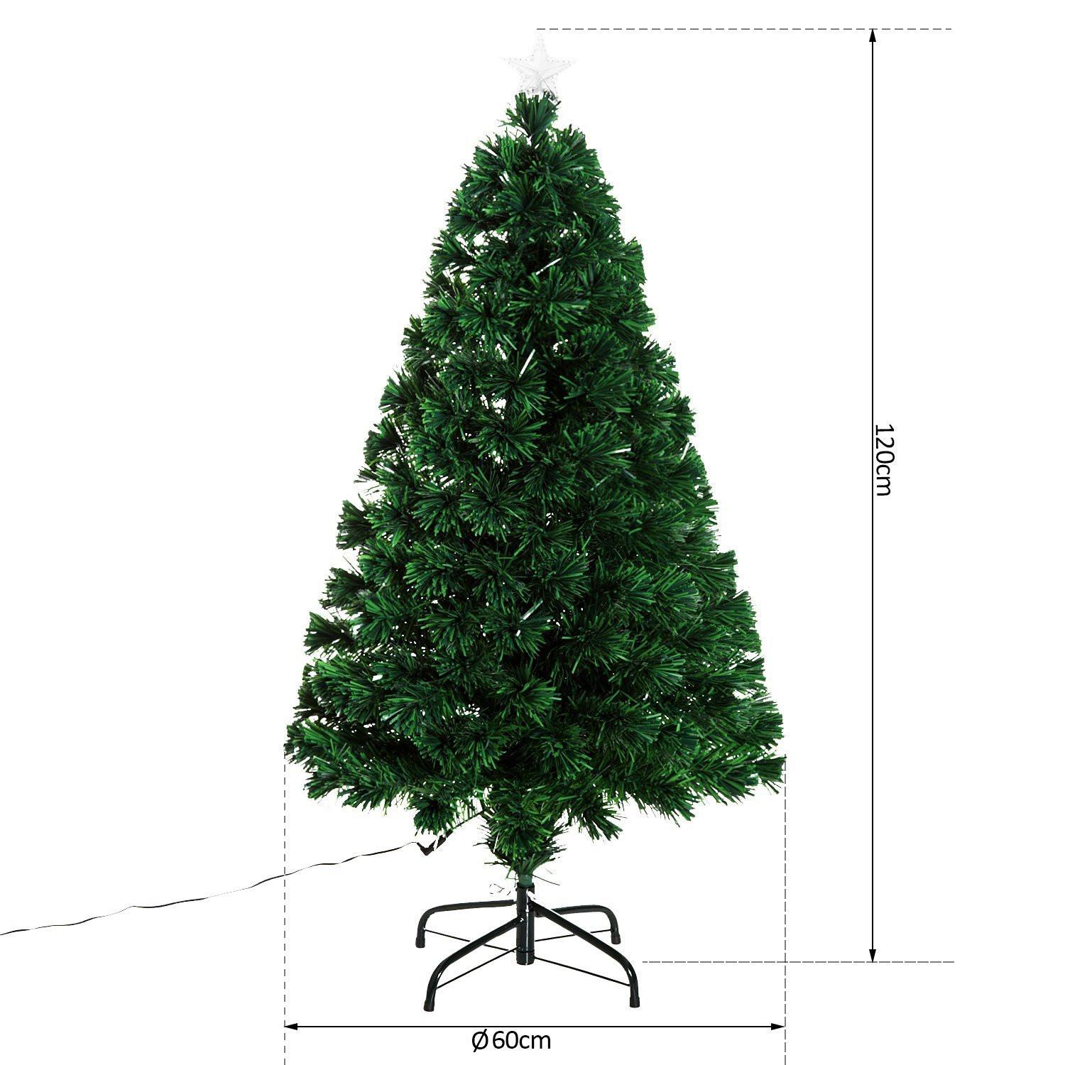 HOMCOM Weihnachtsbaum Künstlicher Christbaum Tannenbaum Lichtfaser Led Baum Mit Metallständer, Glasfaser-Farbwechsler, Grün, 120 Cm  