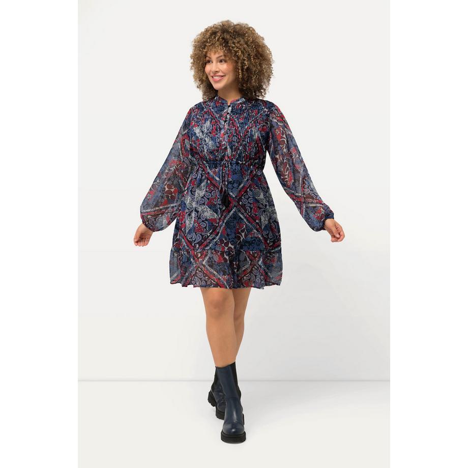 Ulla Popken Robe Motif Cachemire Col Tunisien Manches Longues  