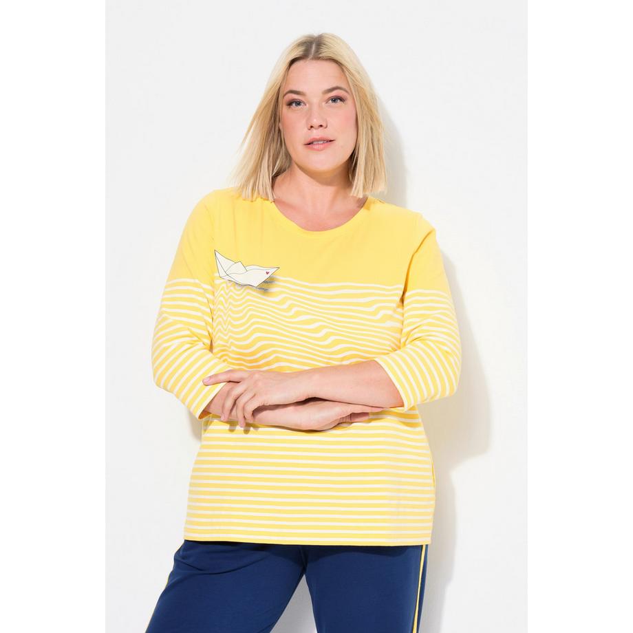 Ulla Popken T-shirt Rayures Bateau en Papier Manches 3/4  